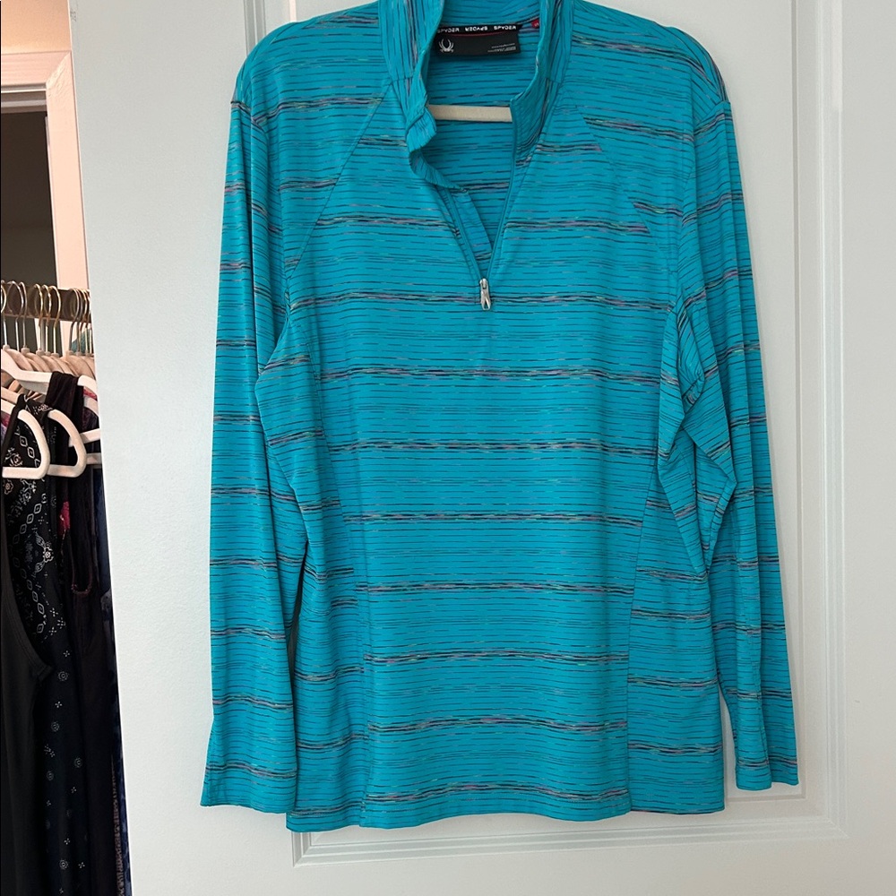 Spyder Turquoise Striped Quarter-Zip Top
